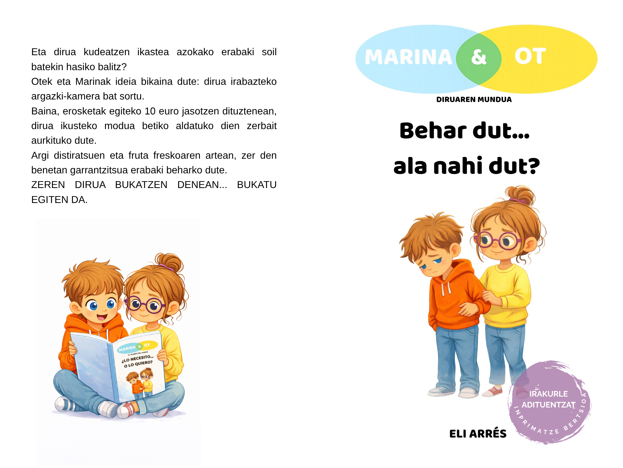 Portada en euskera con letra de imprenta de Marina & Ot